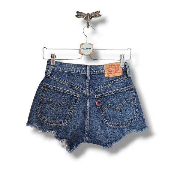 Levi’s 501 Dark Wash Jean Short – Worn-In Wash / Raw Hem, Size 25 - Picture 3 of 12